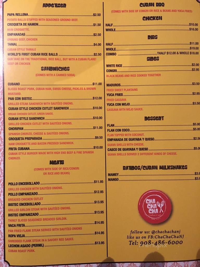 Cha Cha Cha Cuban Cafe - Kenilworth, NJ menu_pic