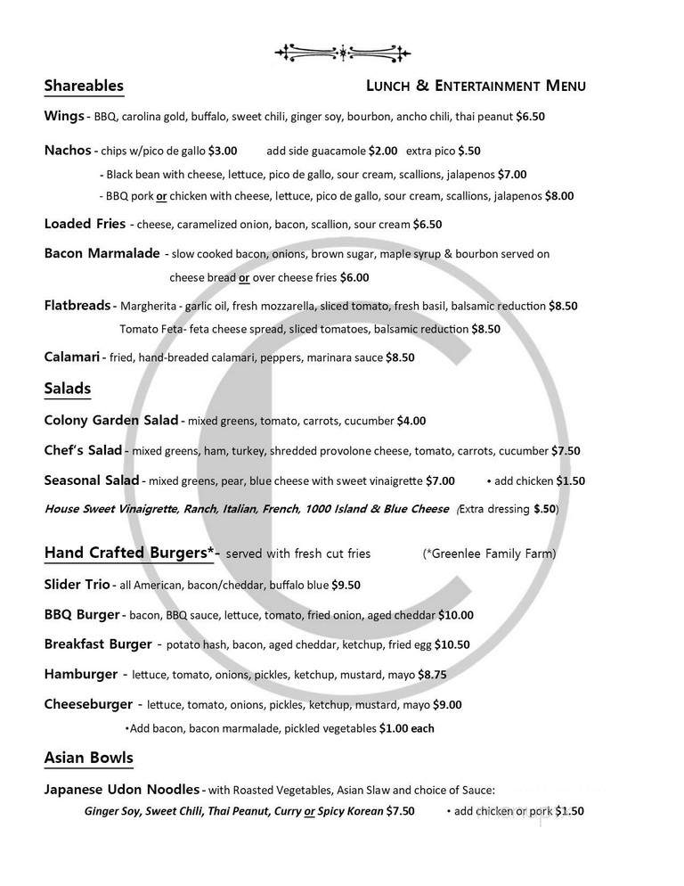 Colony Club - Gallipolis, OH menu_pic