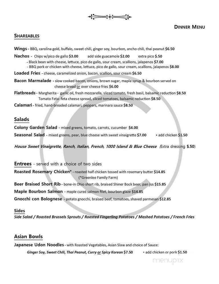 Colony Club - Gallipolis, OH menu_pic