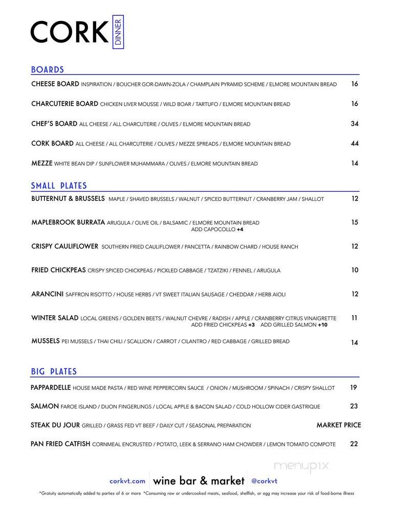 Cork Wine Bar & Market of Stowe - Stowe, VT menu_pic
