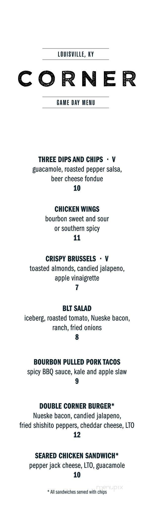 Corner Restaurant & Bar - Louisville, KY menu_pic