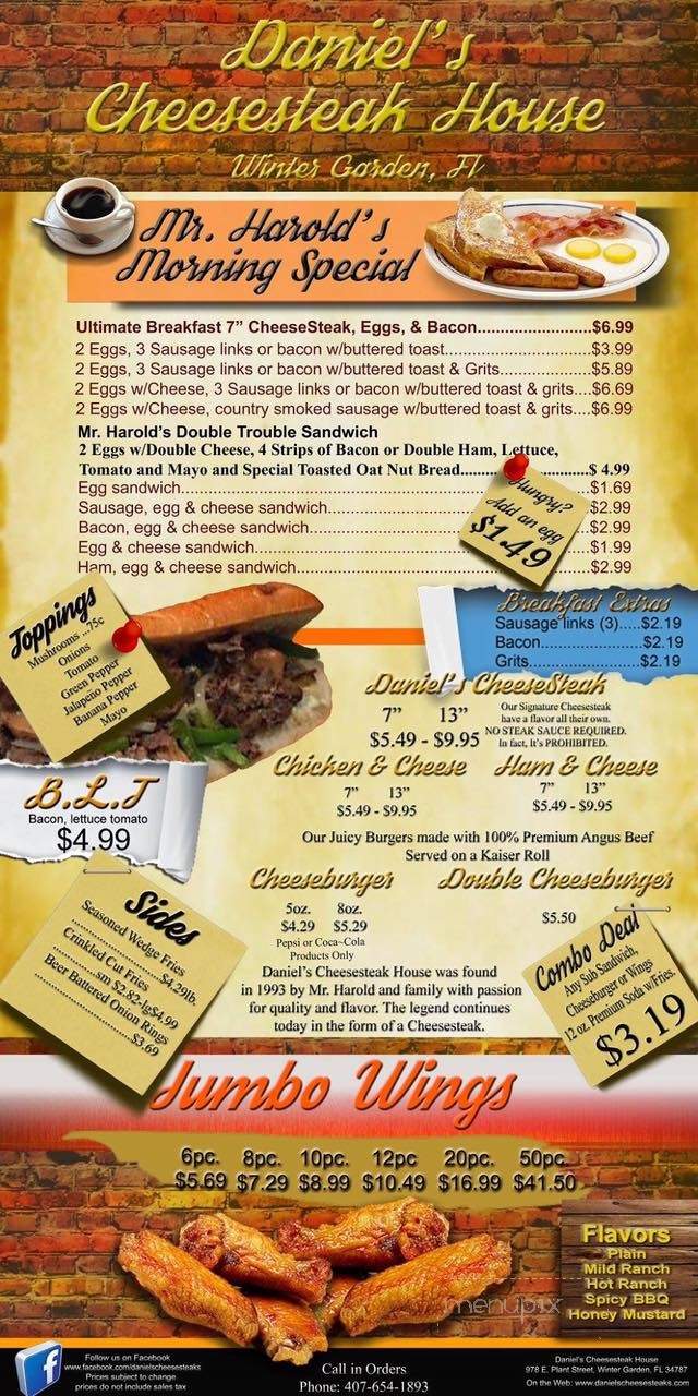 Daniel's Cheesesteak House - Winter Garden, FL menu_pic