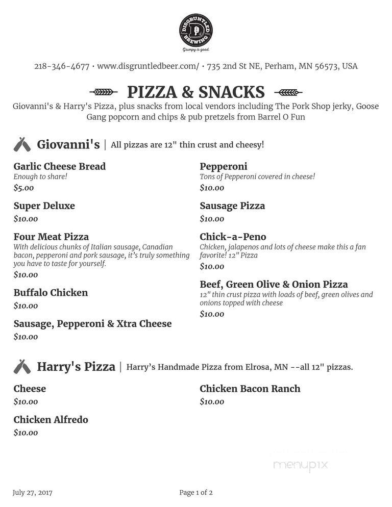Disgruntled Brewing - Perham, MN menu_pic