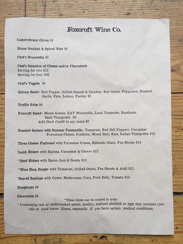 Foxcroft Wine Co. Dilworth - Charlotte, NC menu_pic