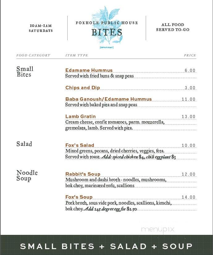 Foxhole Public House - Bentonville, AR menu_pic