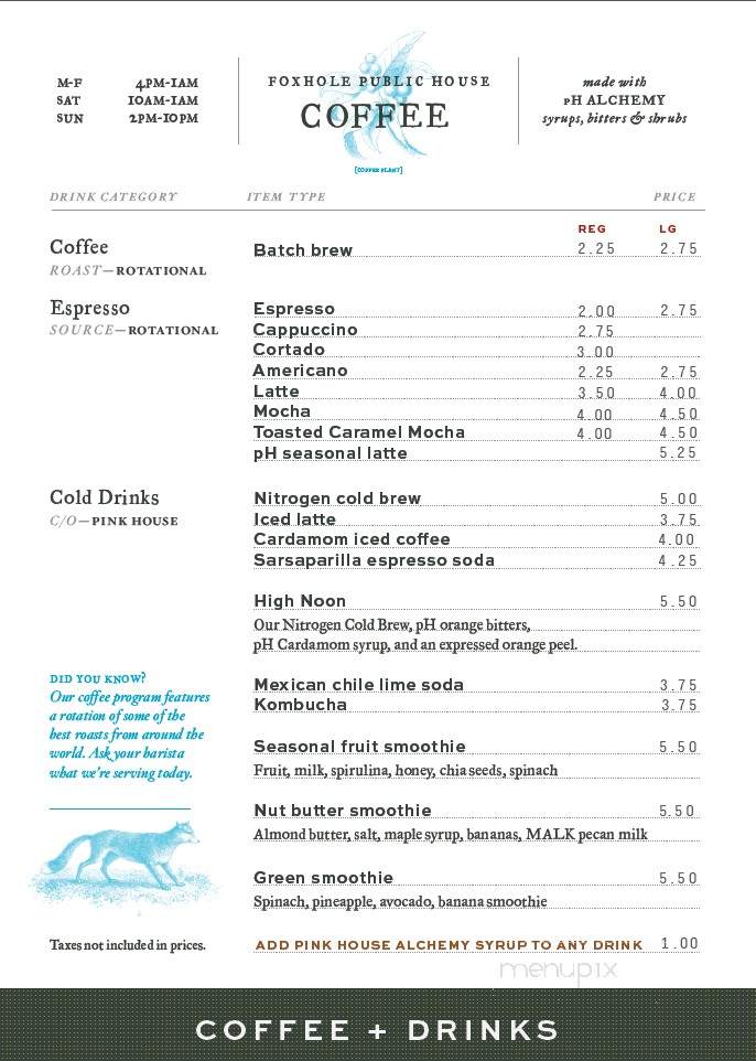 Foxhole Public House - Bentonville, AR menu_pic