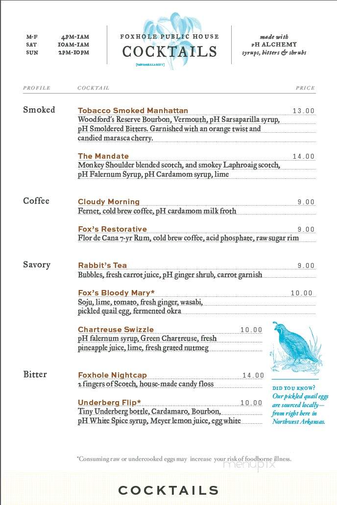 Foxhole Public House - Bentonville, AR menu_pic