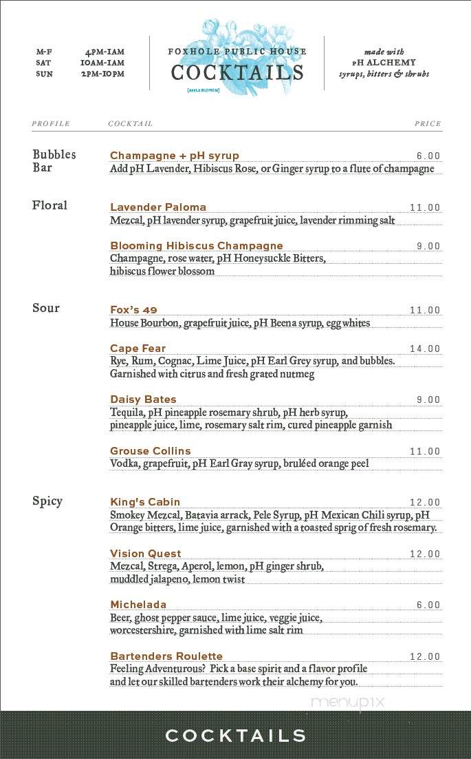 Foxhole Public House - Bentonville, AR menu_pic