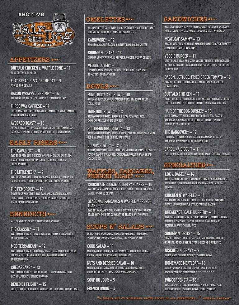 Hair of the Dog Eatery - Norfolk, VA menu_pic
