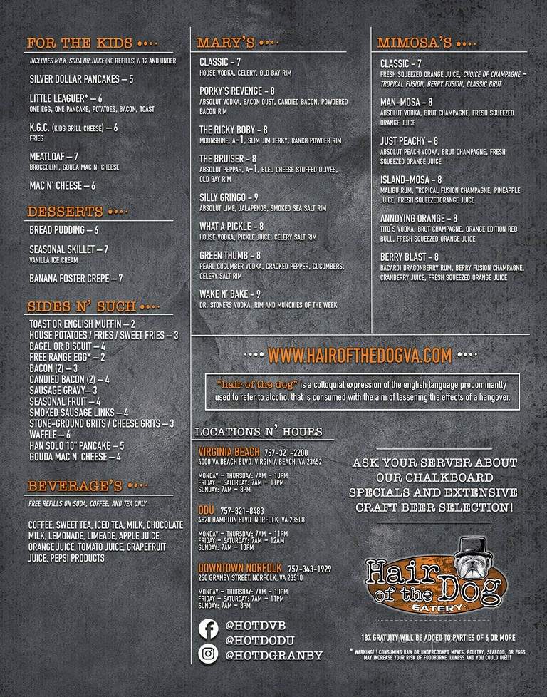 Hair of the Dog Eatery - Norfolk, VA menu_pic