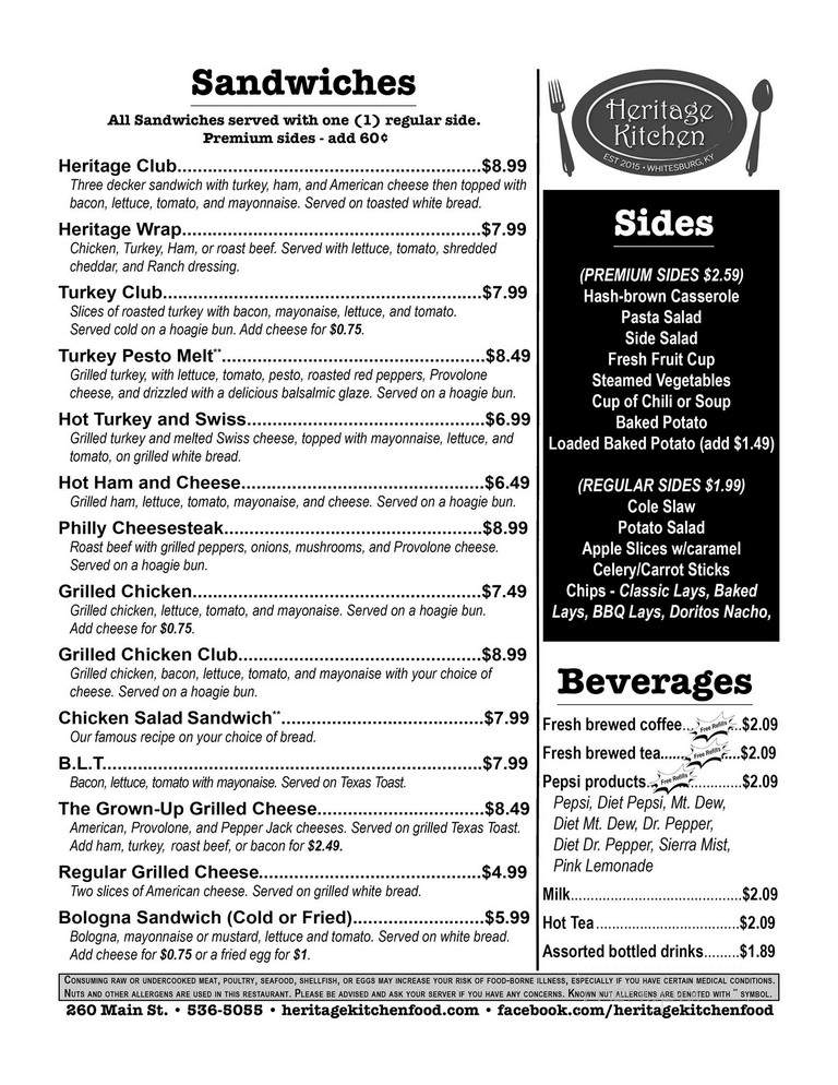 Heritage Kitchen - Whitesburg, KY menu_pic