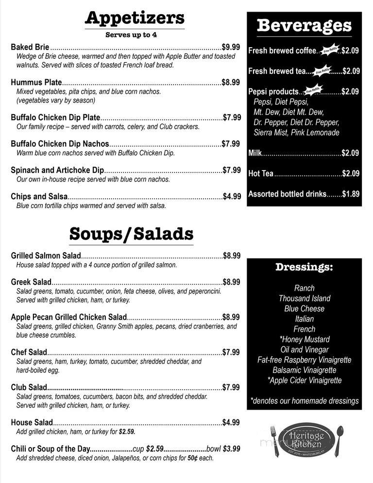 Heritage Kitchen - Whitesburg, KY menu_pic