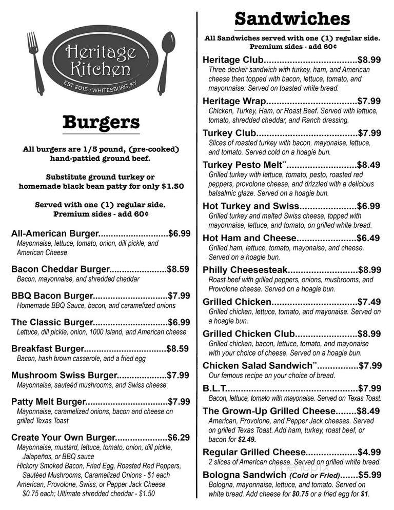 Heritage Kitchen - Whitesburg, KY menu_pic