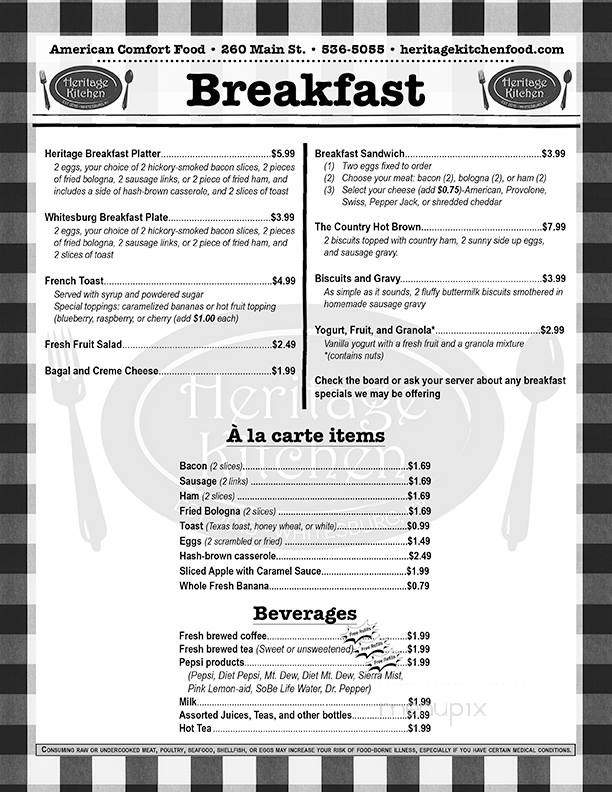 Heritage Kitchen - Whitesburg, KY menu_pic