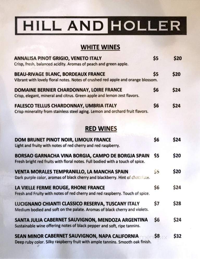Hill and Holler - Lewisburg, WV menu_pic