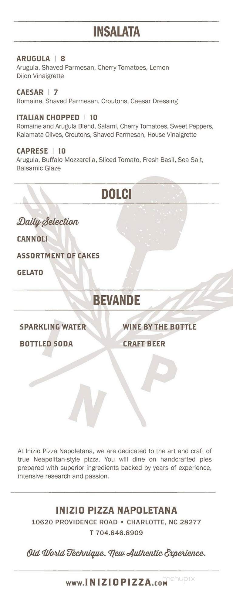 Inizio Pizza Napoletana - Charlotte, NC menu_pic
