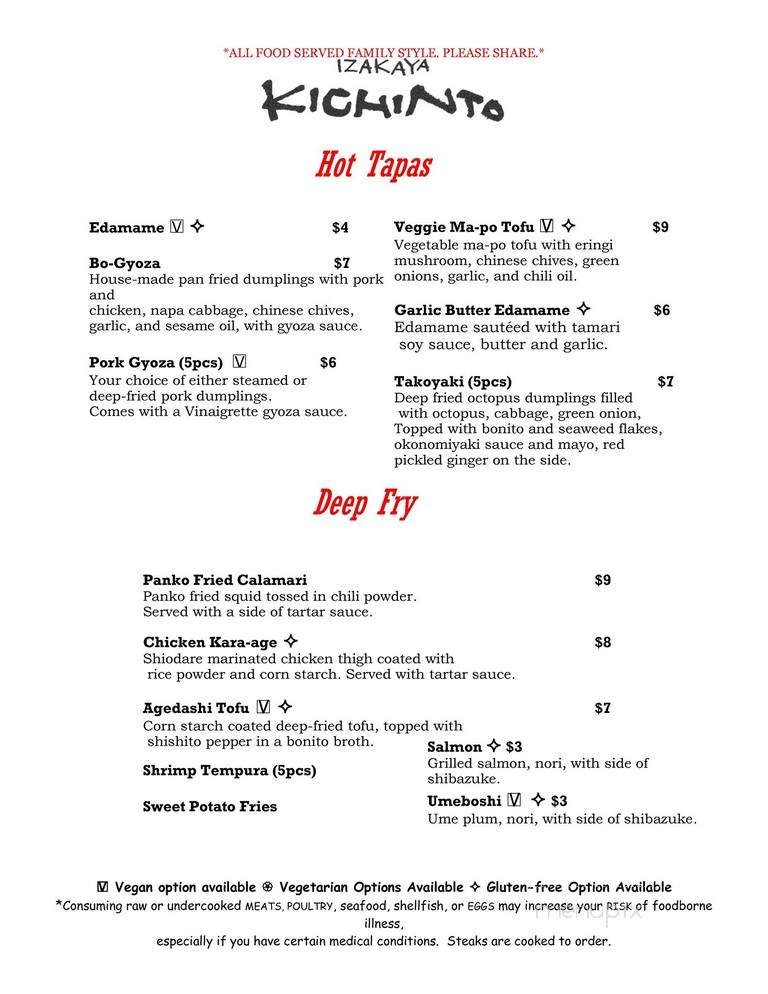 Izakaya Kichinto - Portland, OR menu_pic