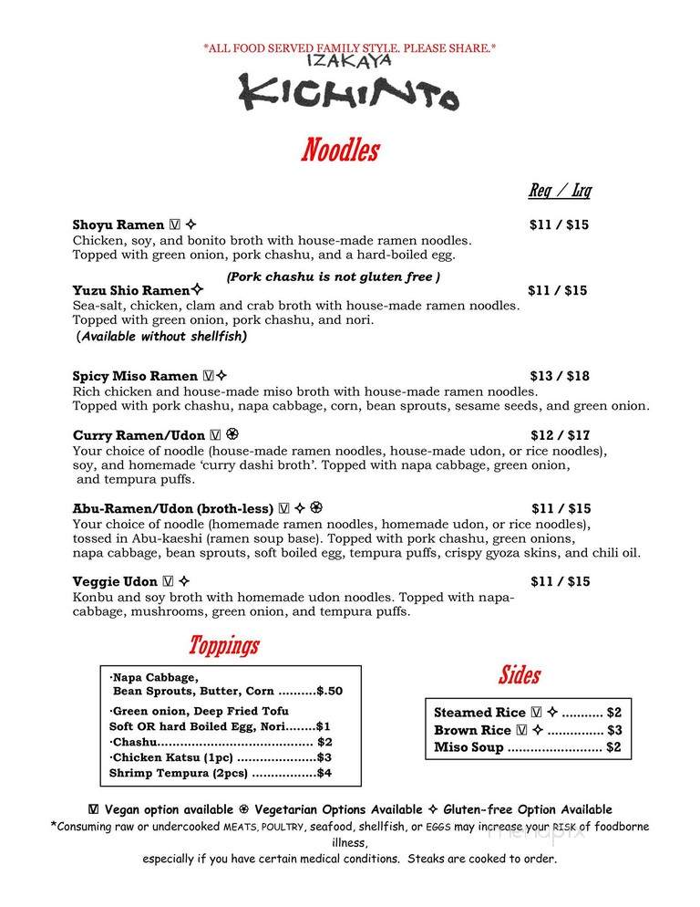 Izakaya Kichinto - Portland, OR menu_pic