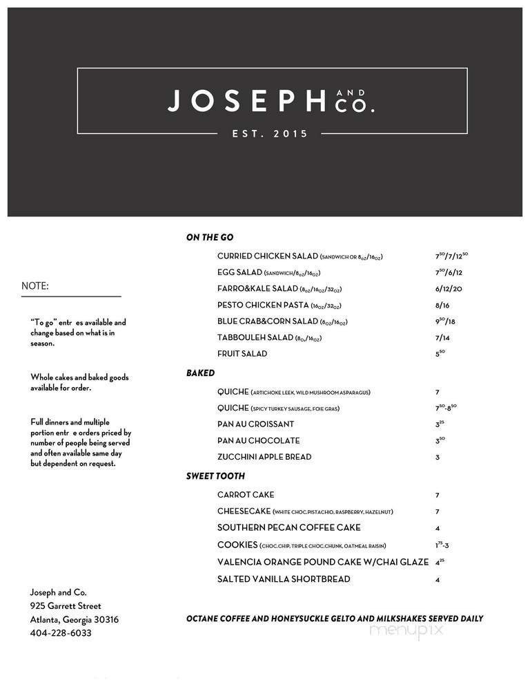 Joseph & Co. - Atlanta, GA menu_pic