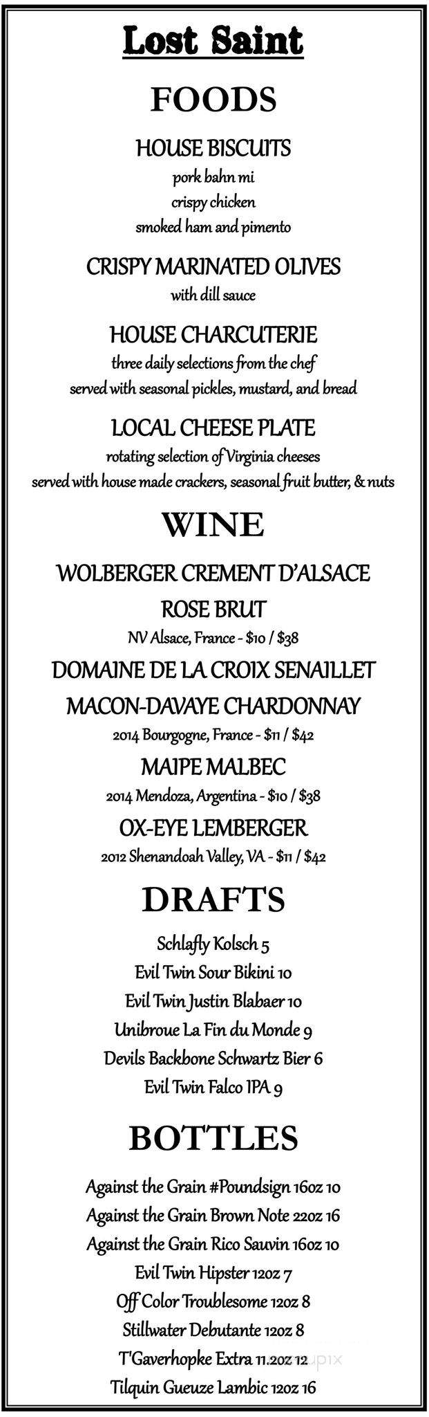 Lost Saint - Charlottesville, VA menu_pic