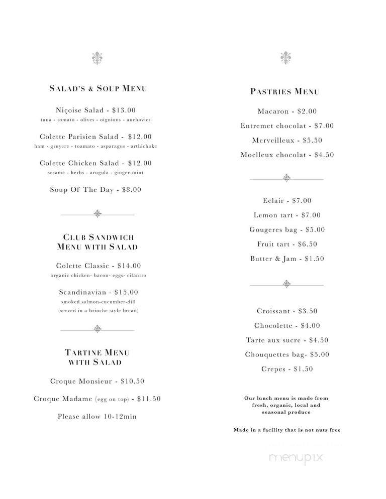 Mademoiselle Colette - Menlo Park, CA menu_pic