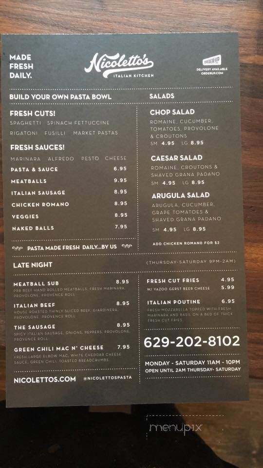 Nicoletto's Italian Kitchen - Nashville, TN menu_pic