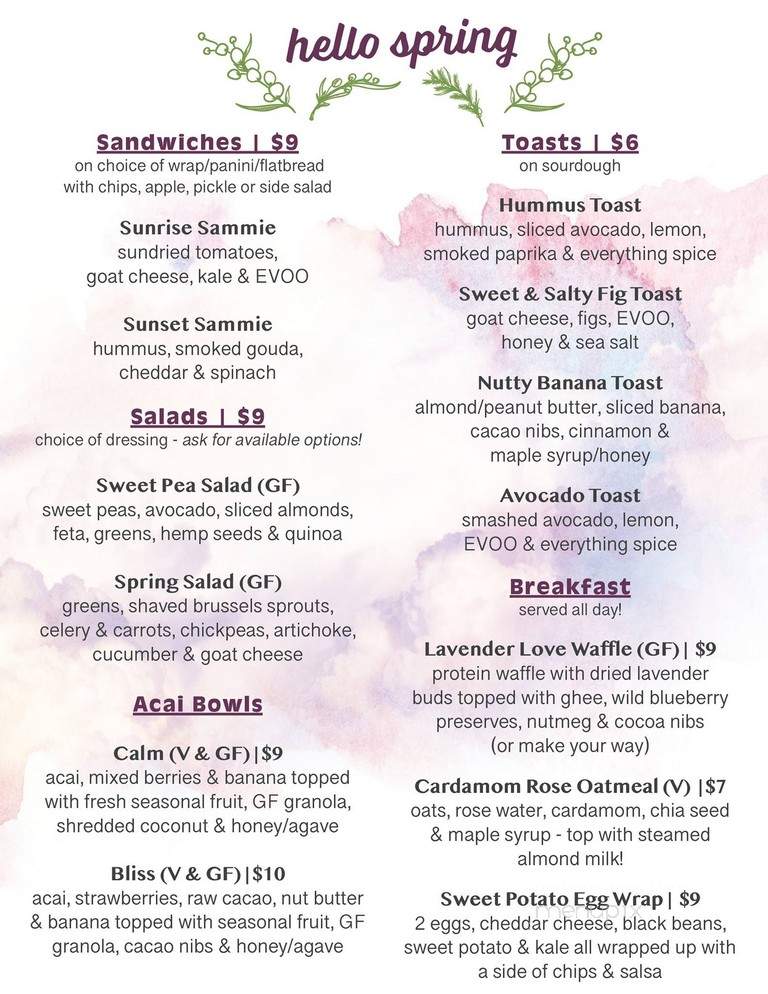 Nourishing Storm Studio & Cafe - Hatboro, PA menu_pic