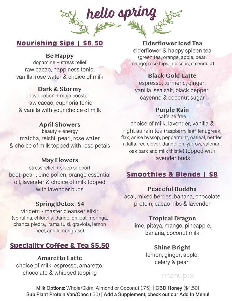 Nourishing Storm Studio & Cafe - Hatboro, PA menu_pic