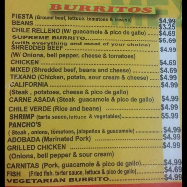 Pancho's Mexican Food - Springfield, MO menu_pic