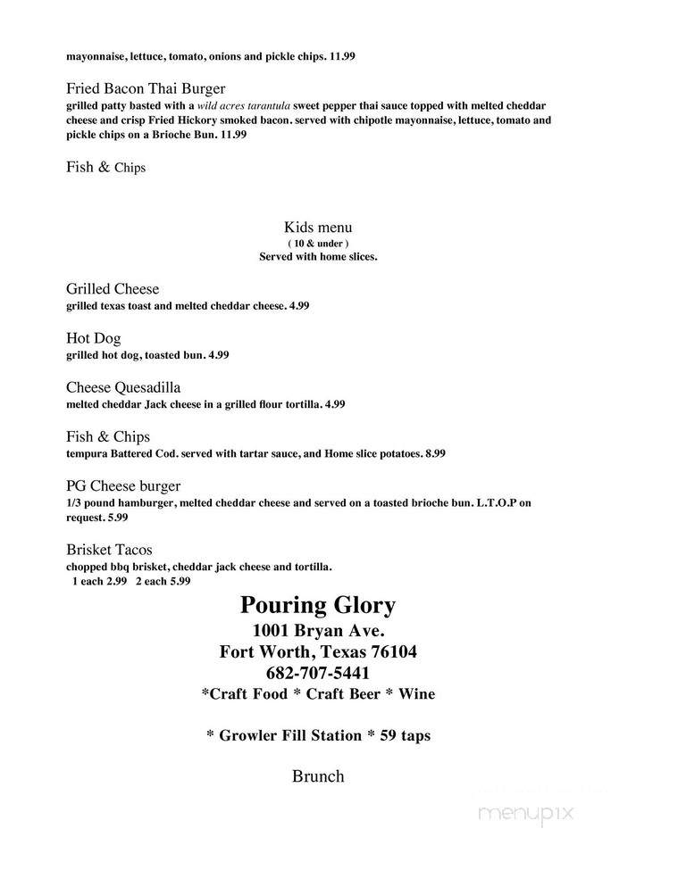 Pouring Glory - Fort Worth, TX menu_pic