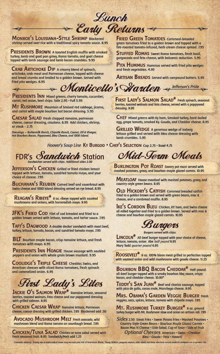 Presidents - Burlington, KY menu_pic
