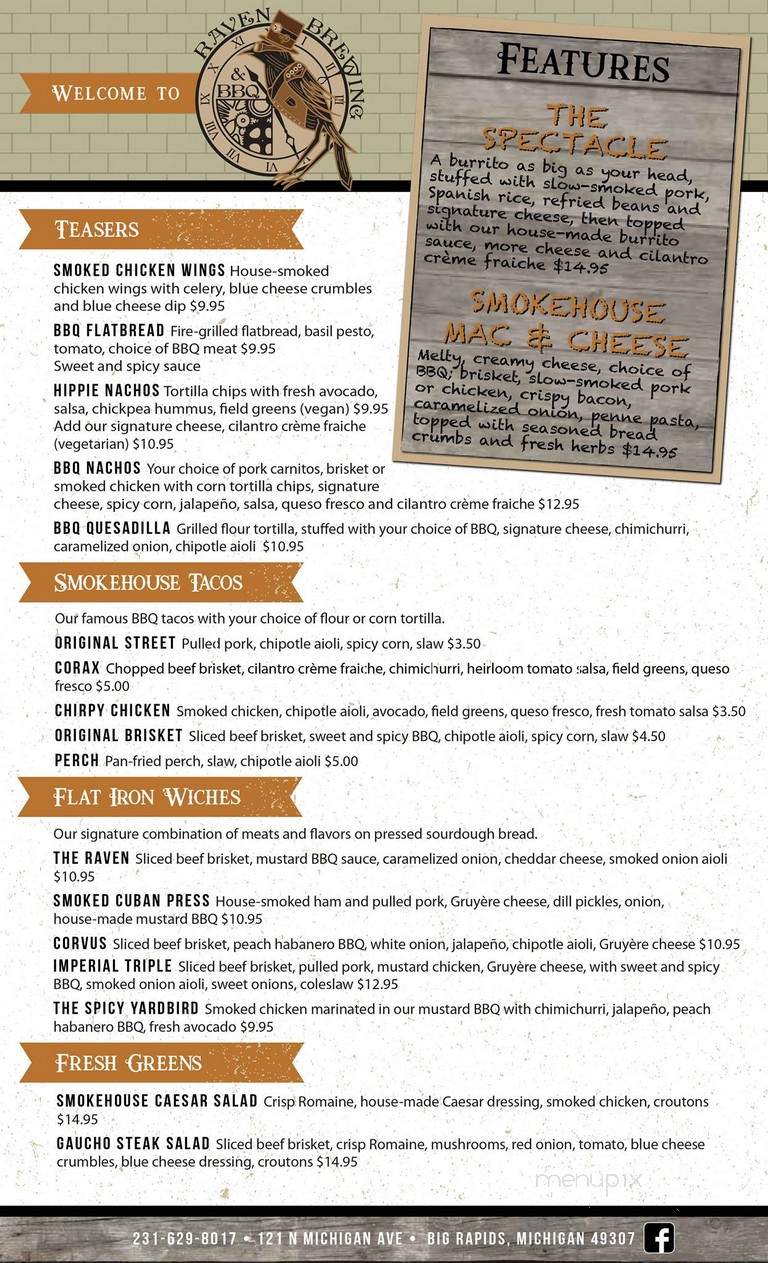 Raven Brewing & BBQ - Big Rapids, MI menu_pic