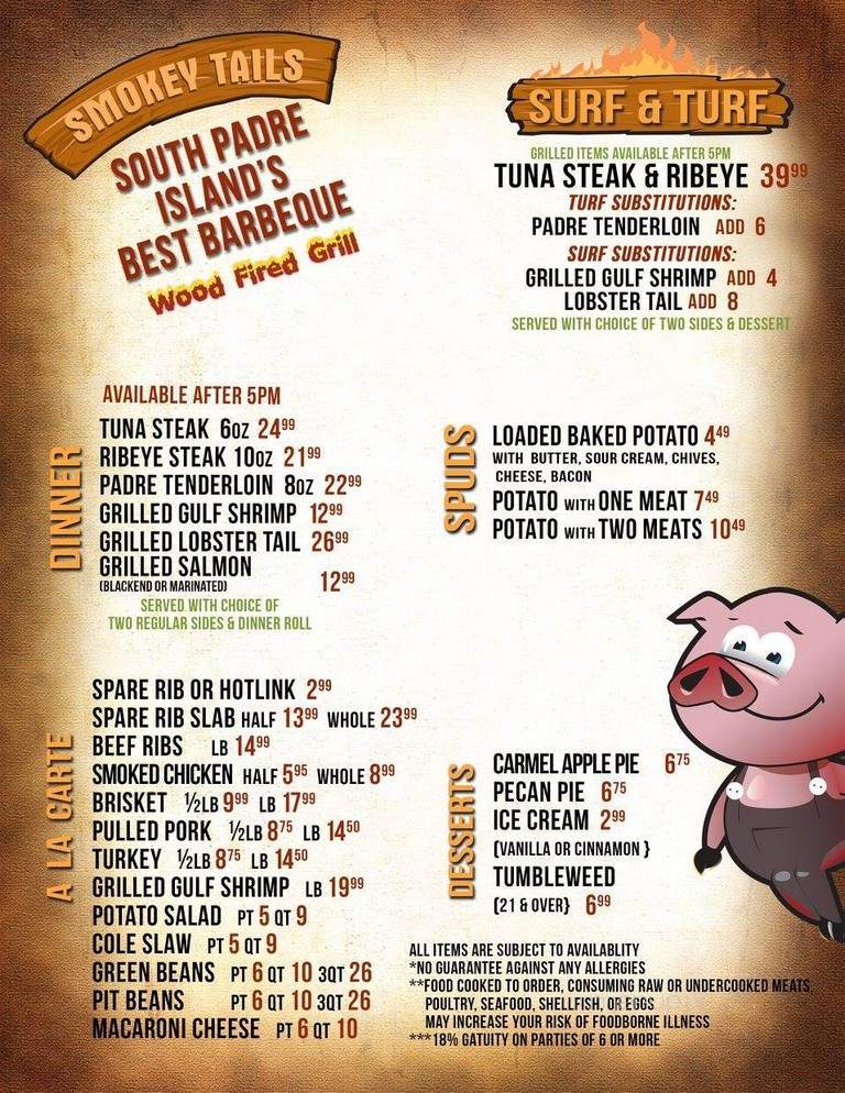 Smokey Tails BBQ - South Padre Island, TX menu_pic