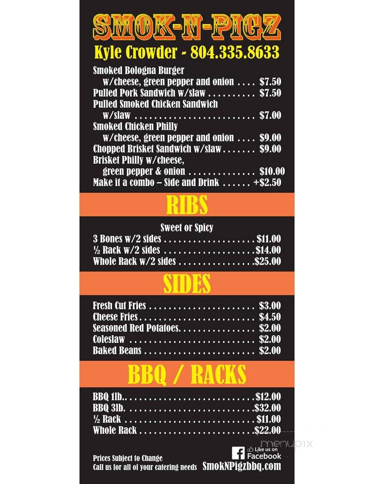 Smok N Pigz BBQ - Powhatan, VA menu_pic