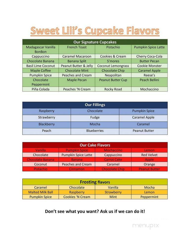 Sweet Lili's - Camden, SC menu_pic