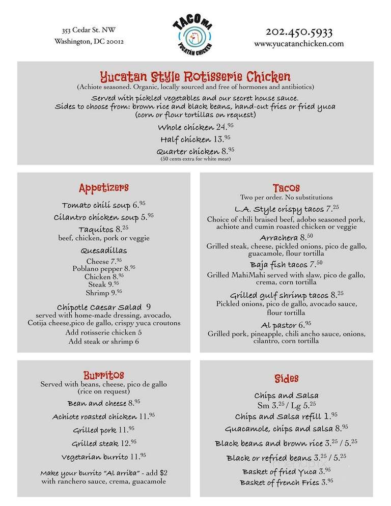 TACO-ma Yucatan Chicken - Washington, DC menu_pic