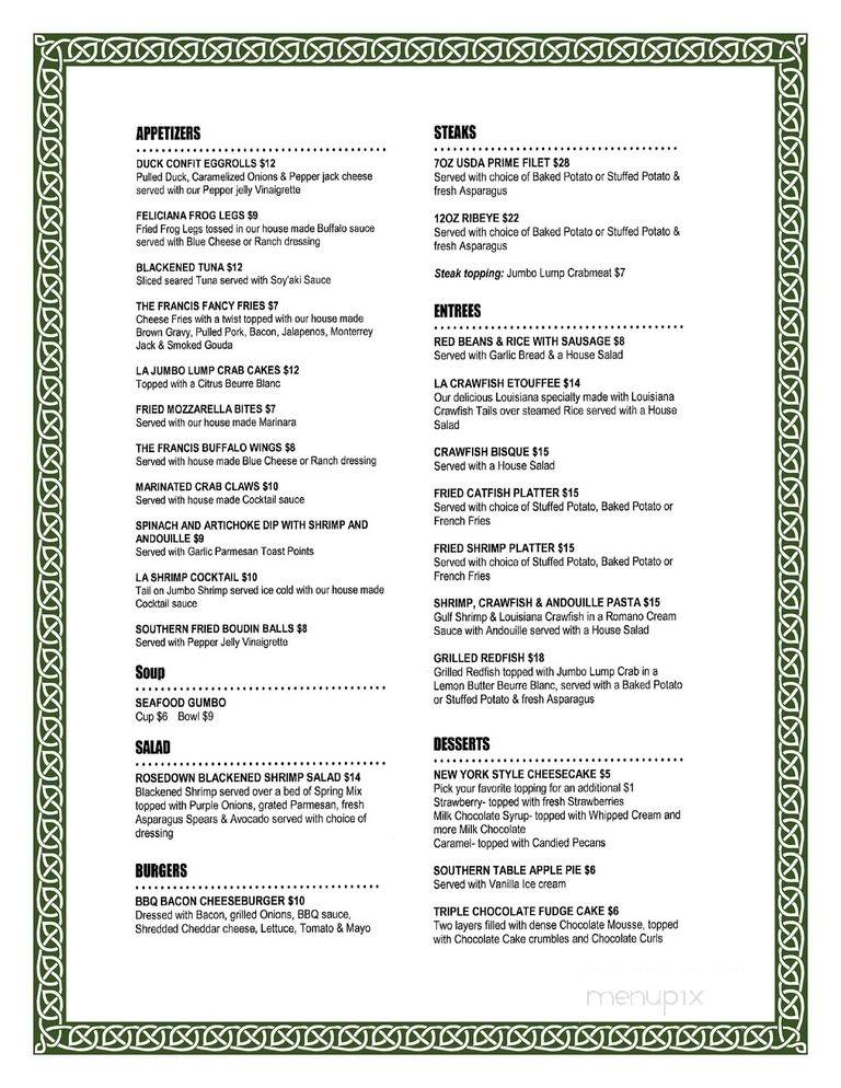 The Francis Southern Table & Bar - Saint Francisville, LA menu_pic