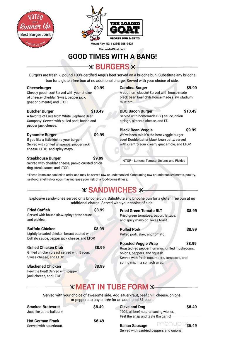 The Loaded Goat - Mount Airy, NC menu_pic
