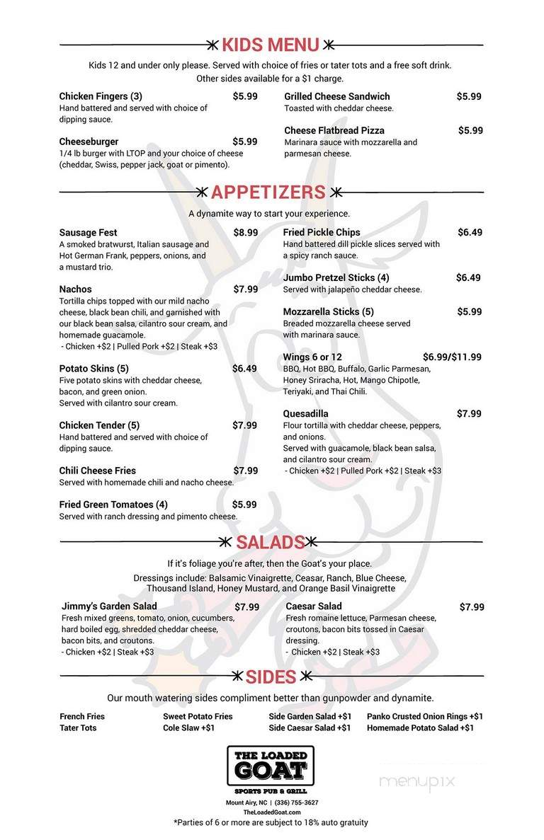 The Loaded Goat - Mount Airy, NC menu_pic