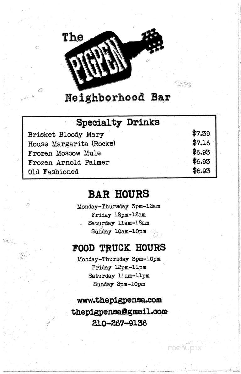 The Pigpen - San Antonio, TX menu_pic