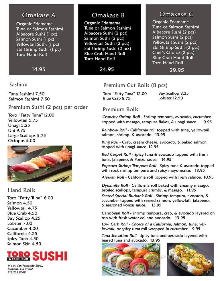 Toro Sushi Poke House - Burbank, CA menu_pic