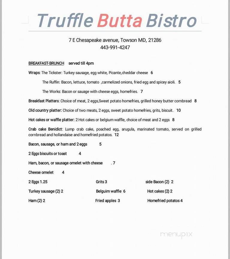 Truffle Butta Bistro - Towson, MD menu_pic