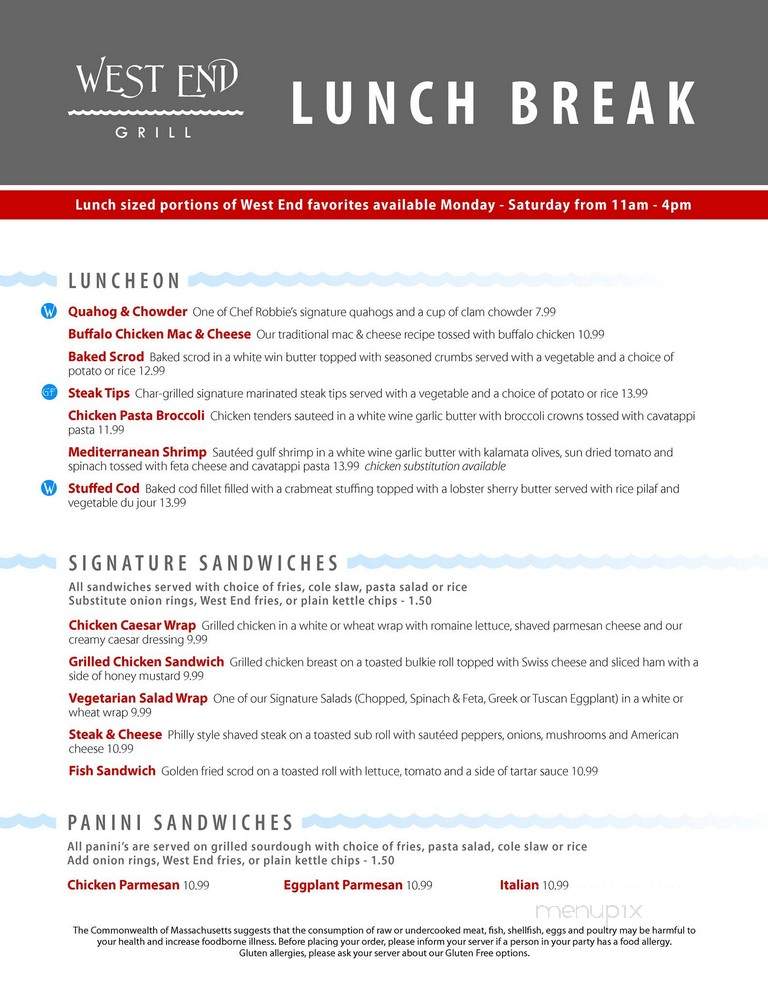 West End Grill - Randolph, MA menu_pic