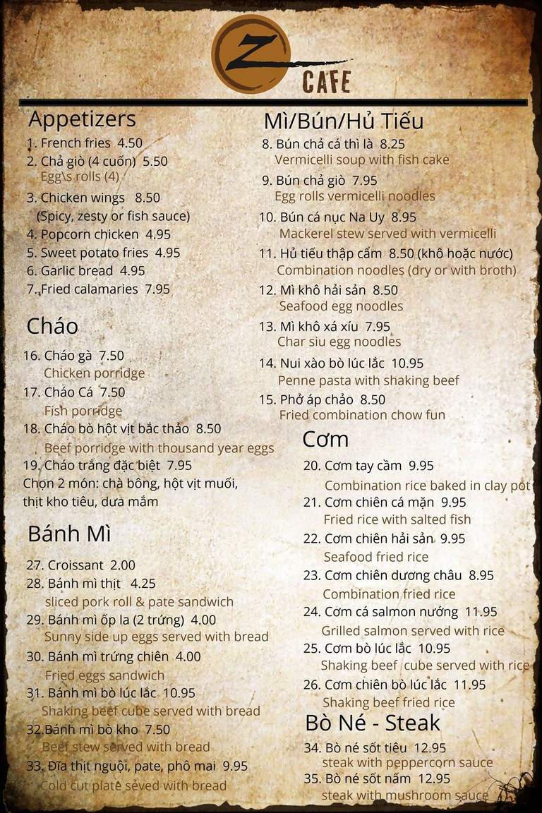 Z Cafe - Westminster, CA menu_pic