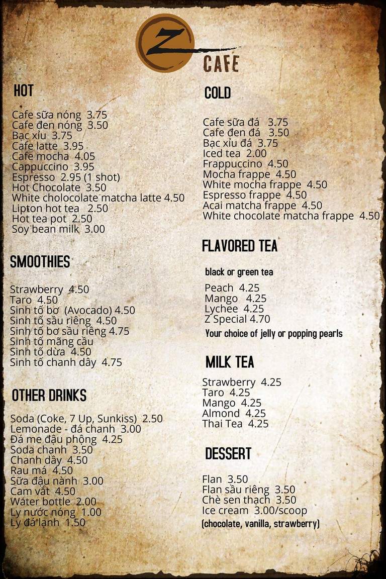 Z Cafe - Westminster, CA menu_pic