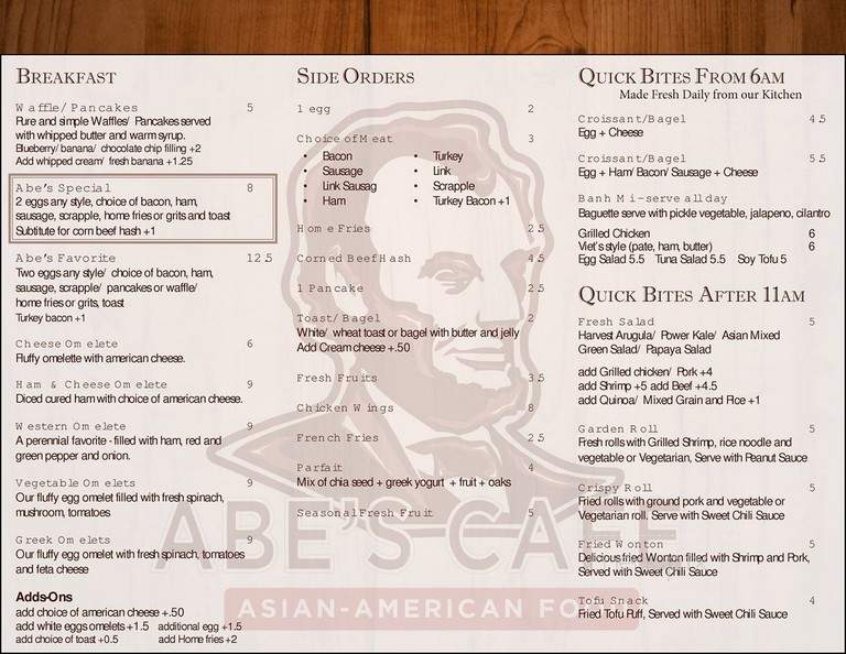 Abe's Cafe - Washington, DC menu_pic