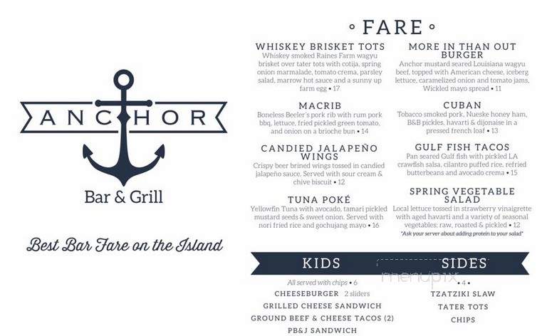 Anchor Bar and Grill - Orange Beach, AL menu_pic
