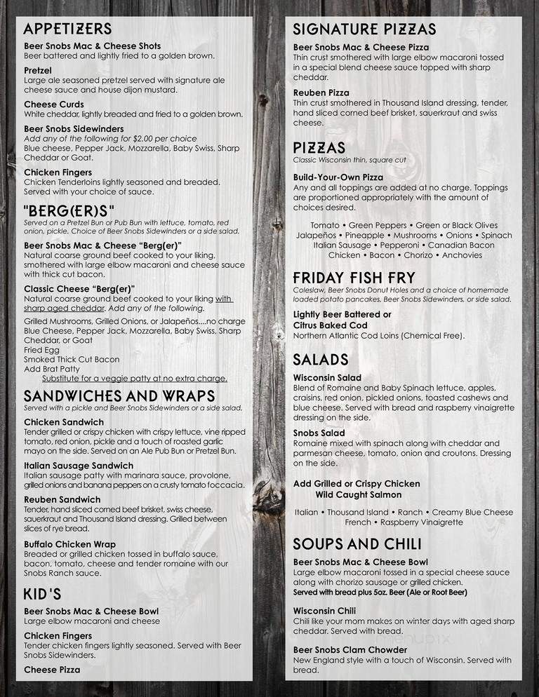 Beer Snobs - Hartland, WI menu_pic