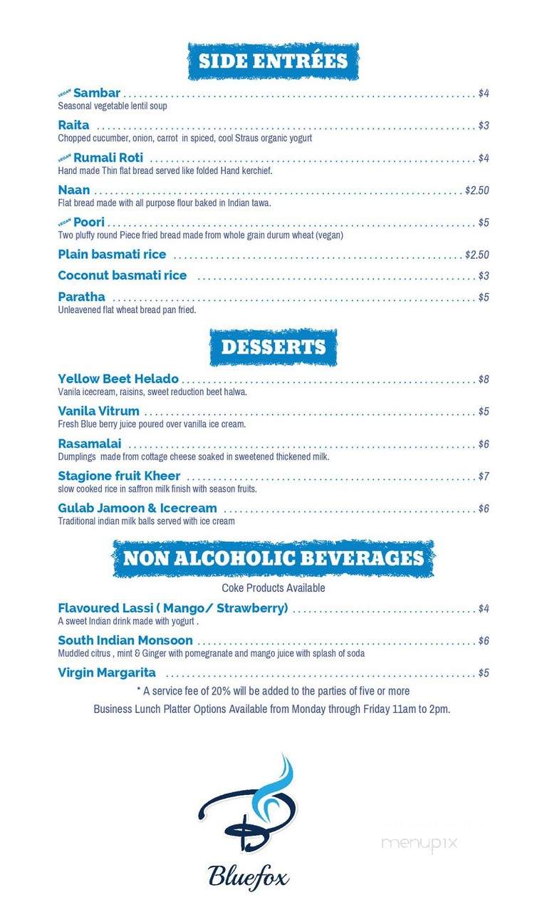 BlueFox Indian Bar and Grill - Saint Louis Park, MN menu_pic