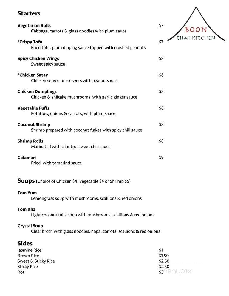 Boon Thai Kitchen - Livingston, NJ menu_pic
